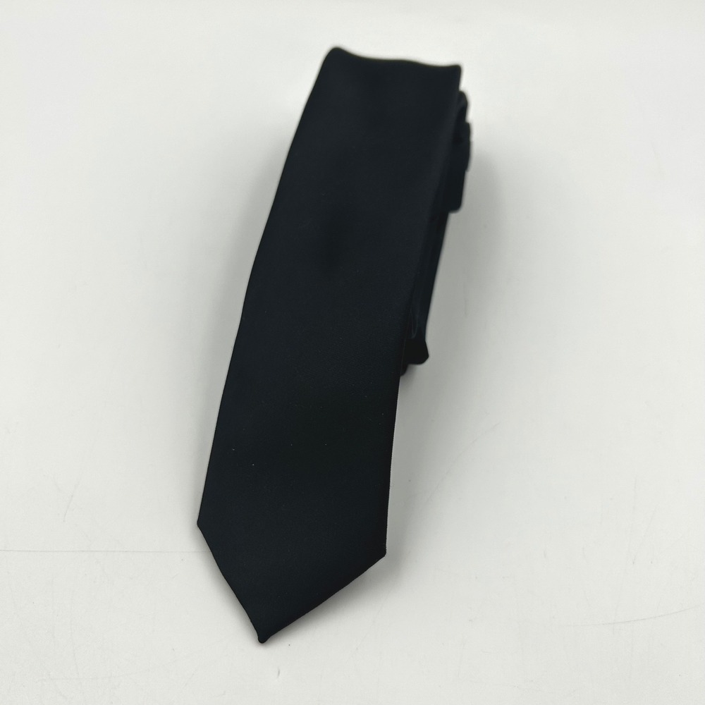 George Necktie Black OS Skinny Satin Solid Stain Resistant NWT